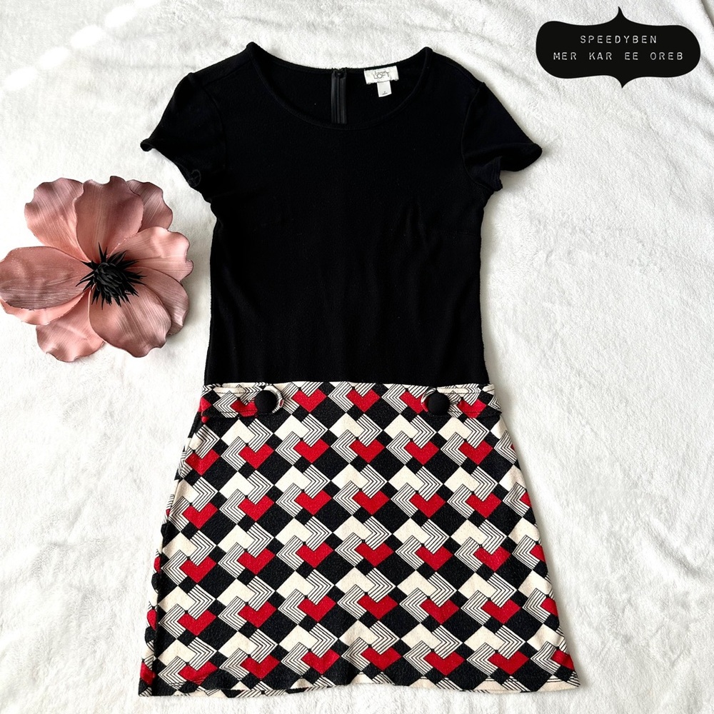 LOFT Black and Red Sheath Mini Dress